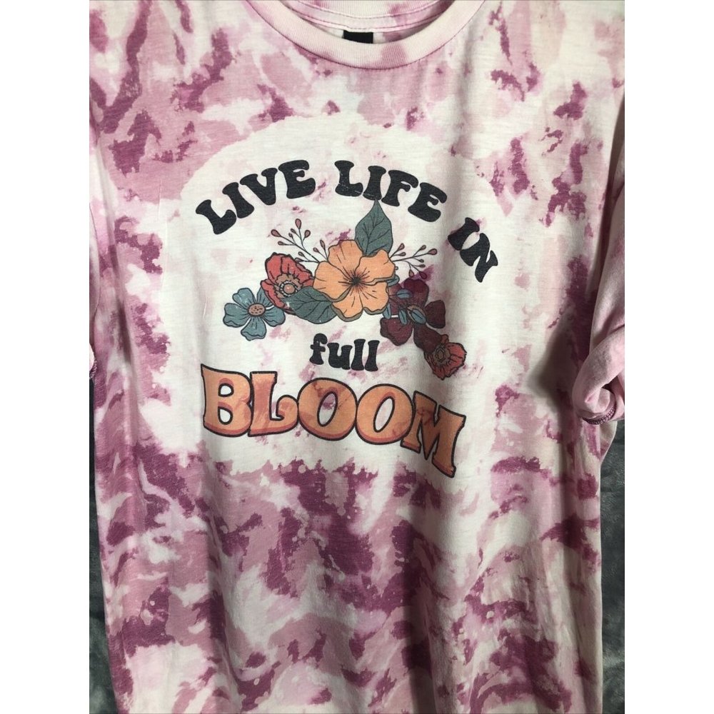 Live Life In Full Bloom Women’s Tie Dye Bleached T-Shirt Size Adult Large Hippie - Picture 3 of 9